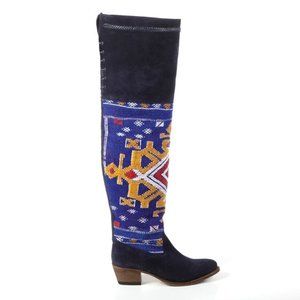 COBRA SOCIETY Navy Embroidered Over Knee Boots